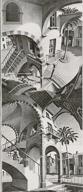 Illustration 2: M.C. Escher, "En haut et en bas", 1947, Lithographie, 503 x 205 mm