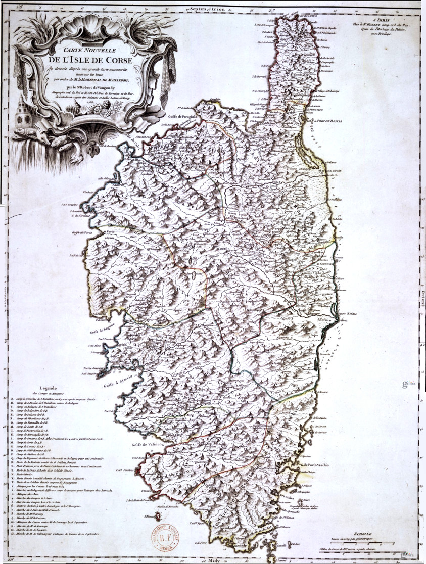 Carte nouvelle de l'isle de Corse avec ses 10 provinces et 4 fiefs par Robert de Vaugondy (1756) Carte nouvelle de l'isle de Corse avec ses 10 provinces et 4 fiefs par Robert de Vaugondy (1756)