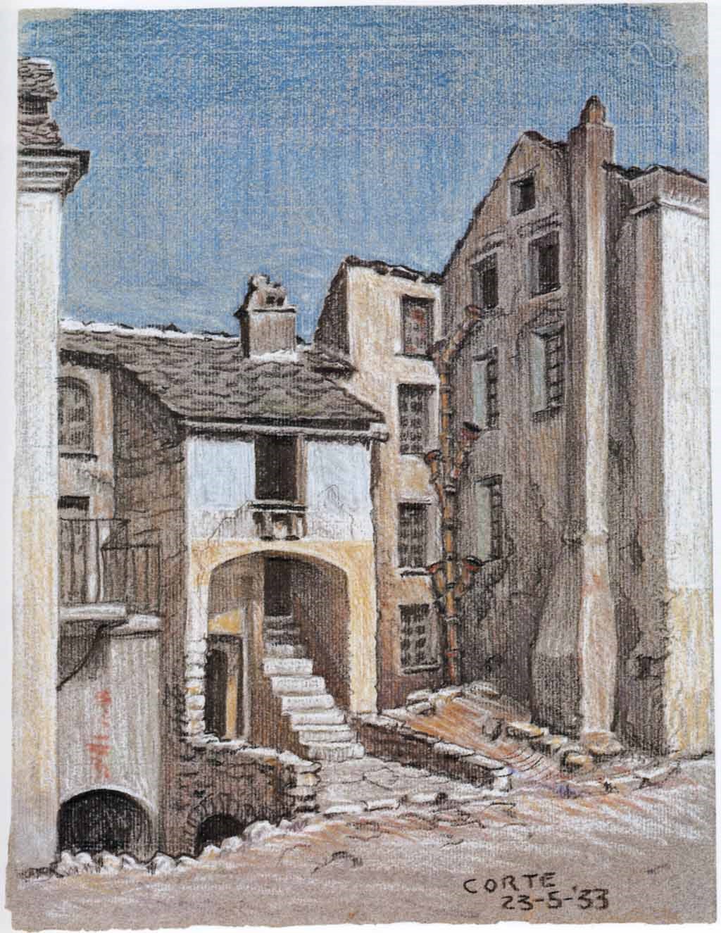 Illustration 1: M.C. Escher, Corte, Corsica, 1933, Pastel sur papier