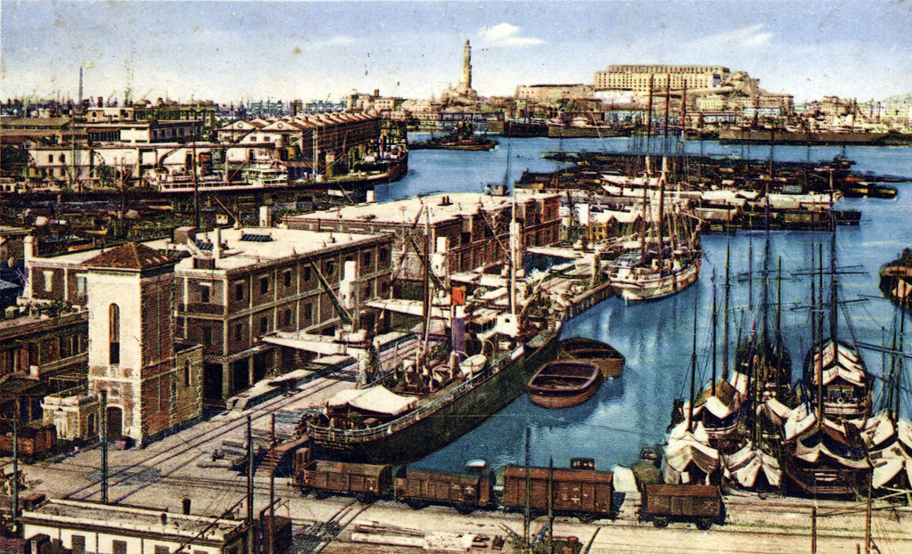 Carte postale du port de Gênes, 1900